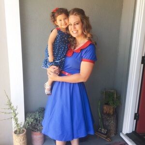 Lindy Bop Royal Blue Dress with Red Trim and Bow